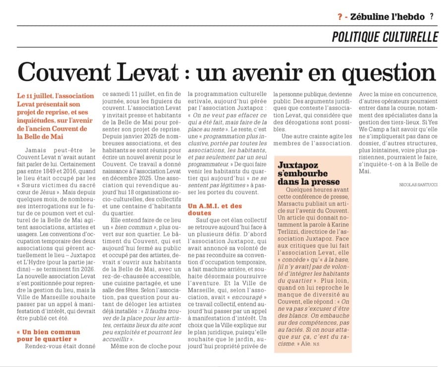 Aperçu de l'article Zébuline sur le couvent Levat